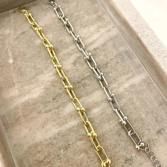 925 Sterling Silver U-Link Bracelet Horseshoe Bracelet Chunky Modern Bracelet - Picture 10 of 10